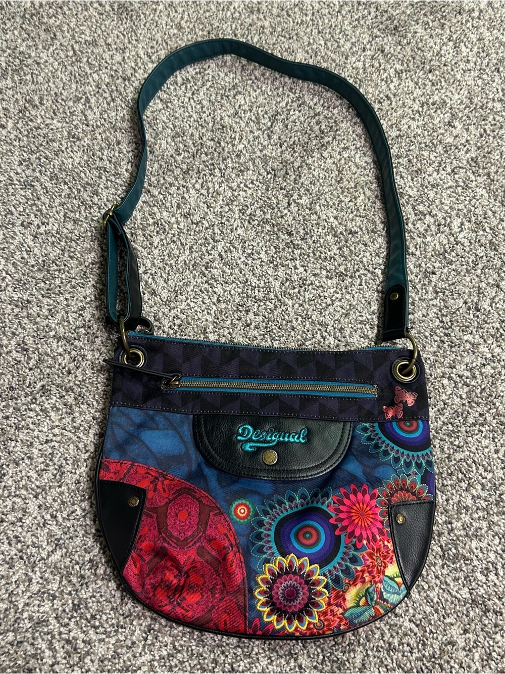 Desigual Multicolor Floral Geo Patch Shoulder Bag Colorful Boho Butterfly